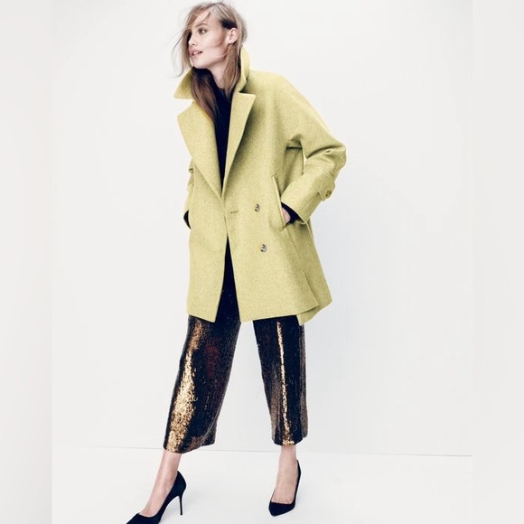 J.CREW Melton Wool Swing Coat Mustard Chartreuse Asymmetrical Jacket Size 2 - Picture 2 of 9